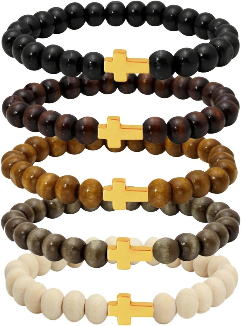 Milakoo 5 Pcs Wooden Beaded Bracelet Bangle for Men and Women Elastic - Image 1